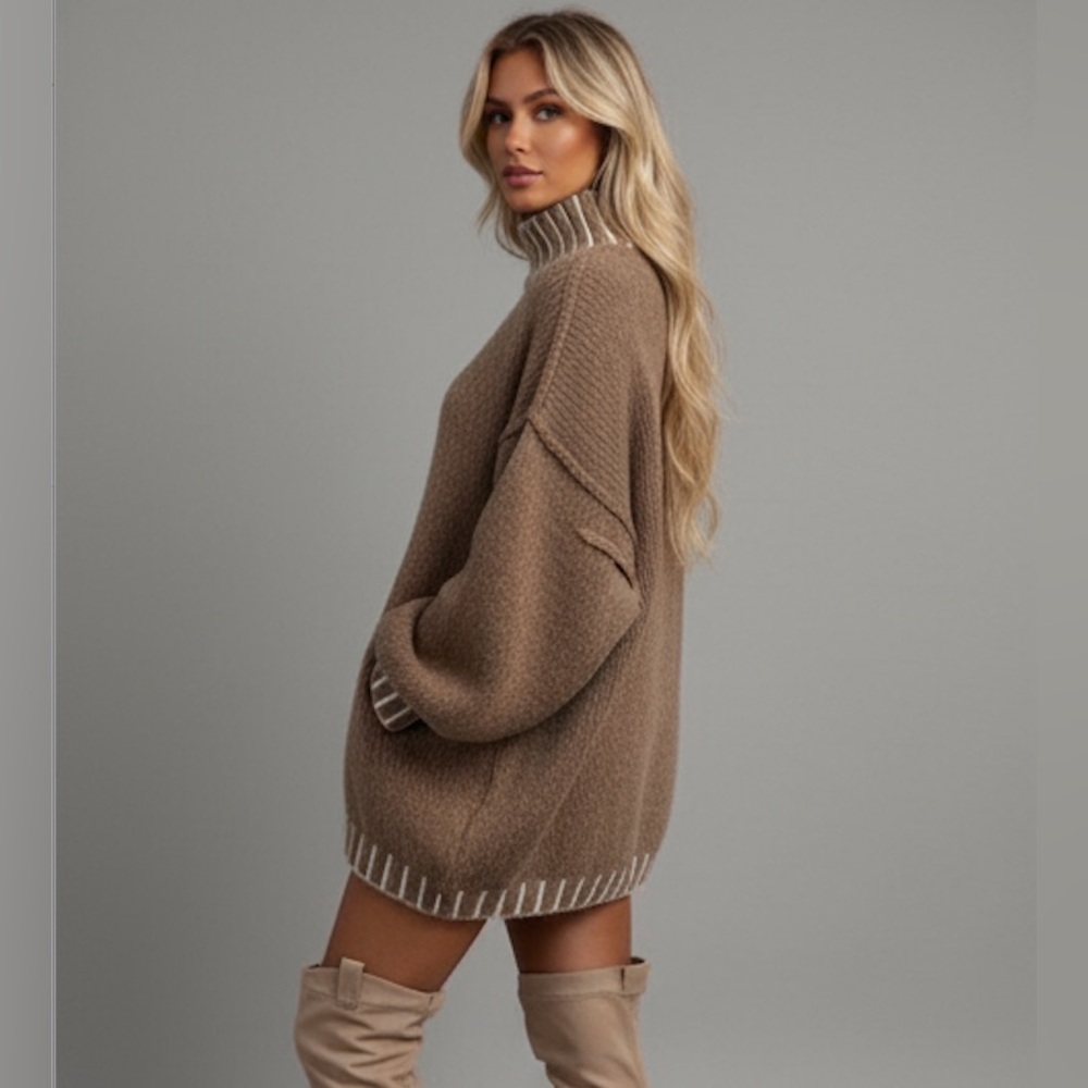 Oversized Drop Shoulder Long Sleeve Round Neck Casual Sweater - Picture 5 of 10